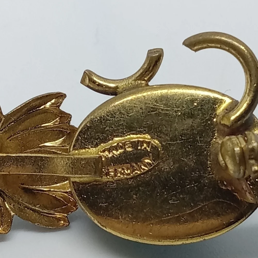 * vintage Made in Germany Blue jelly belly rooster chicken bird pin brooch